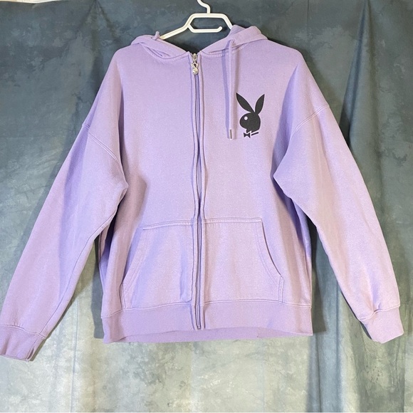 PLAYBOY Tops - Playboy Bunny Vintage Zip-Up Hoodie Light Purple Bedazzled Outline Back Logo S M